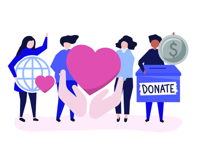 a group of people holding a donation box